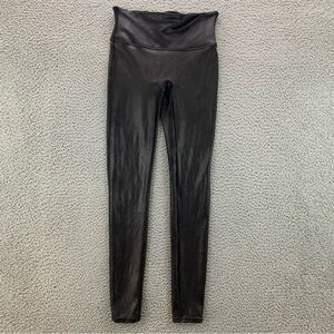 Spanx Women's Black Shiny Faux Leather Leggings Pull On Yoga  -  Size: M